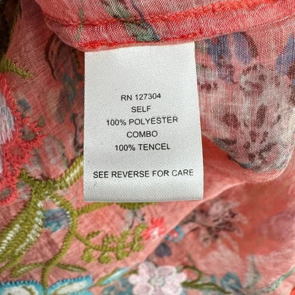 Vincente Tunic Top Shirt Blouse Size Small Embroidered Sheer Button Up Boho - Picture 14 of 16